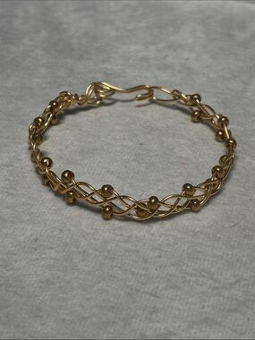 Gold Beaded Woven Wire Bracelet